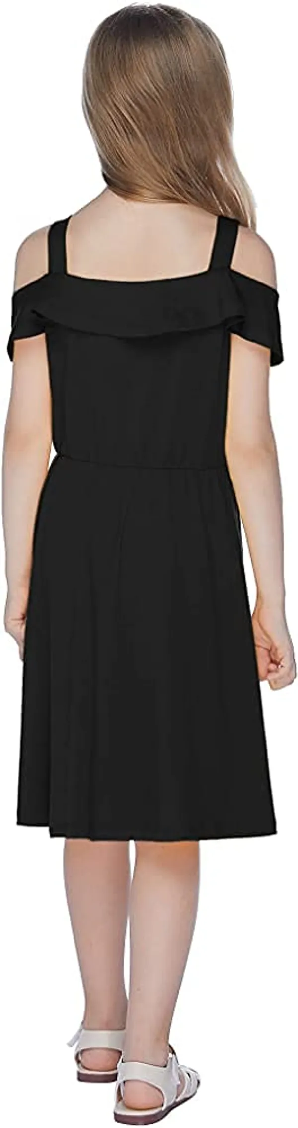 Black_Rayon_Blend_Solid_Square_Neck_Dress_For_Girls
