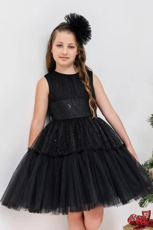 Black_Net_Sequined_Round_Neck_Dress_For_Girls