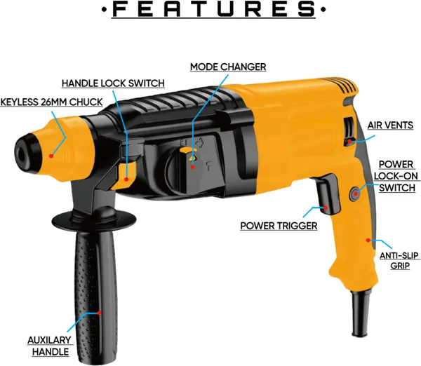 New_26Mm_Hammer_Drill_Forward/Reverse_Heavy_Duty_1050Watt_Hammer_Drill_Machine_Hammer_Drill_(26_Mm_Chuck_Size,_1050_W)