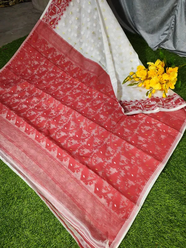 White_Self_Design_Jamdani_Cotton_Silk_Saree