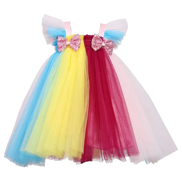 Multicolor_Bow_Detailed_Square_Neck_Dress_For_Girls