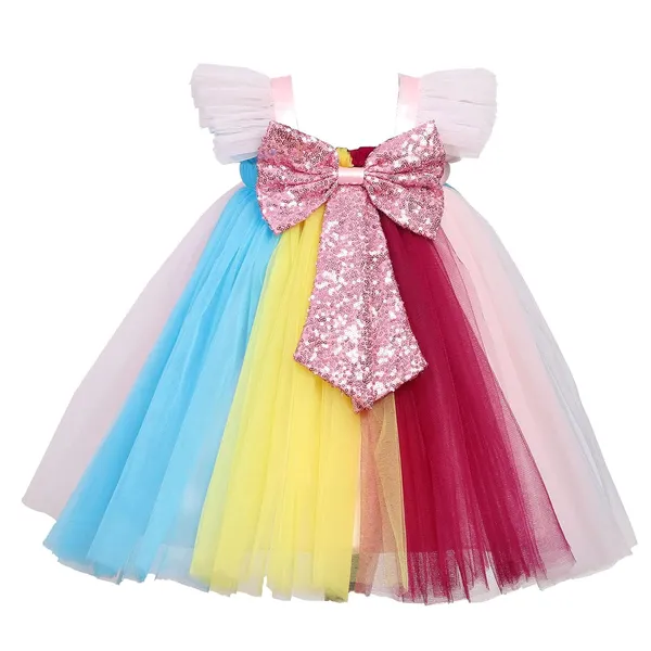 Multicolor_Bow_Detailed_Square_Neck_Dress_For_Girls