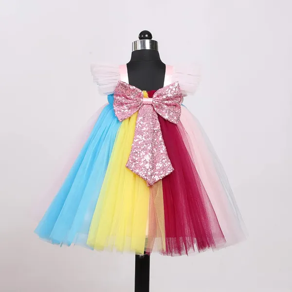 Multicolor_Bow_Detailed_Square_Neck_Dress_For_Girls
