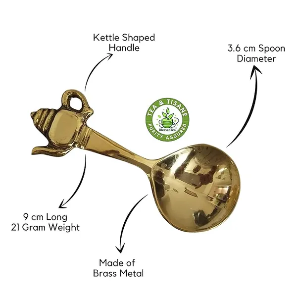 MAHARAJA-_BRASS__Spoon_with_Kettle_Shaped_Handle_for_Tea_Herbs_Spices_Auspicious_Puja_|Gift_|Home,_Office__Long_Made_of_Brass_with_Kettle_Shaped_Handle