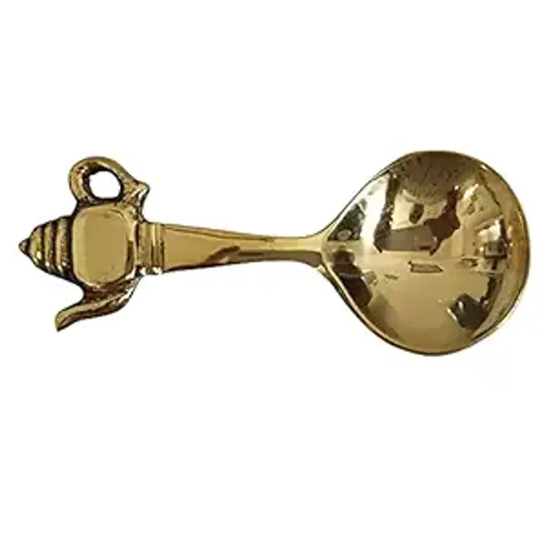 MAHARAJA-_BRASS__Spoon_with_Kettle_Shaped_Handle_for_Tea_Herbs_Spices_Auspicious_Puja_|Gift_|Home,_Office__Long_Made_of_Brass_with_Kettle_Shaped_Handle