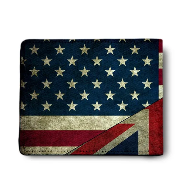 England_America_Flag_Printed_Canvas_Leather_Wallet_For_Men'S