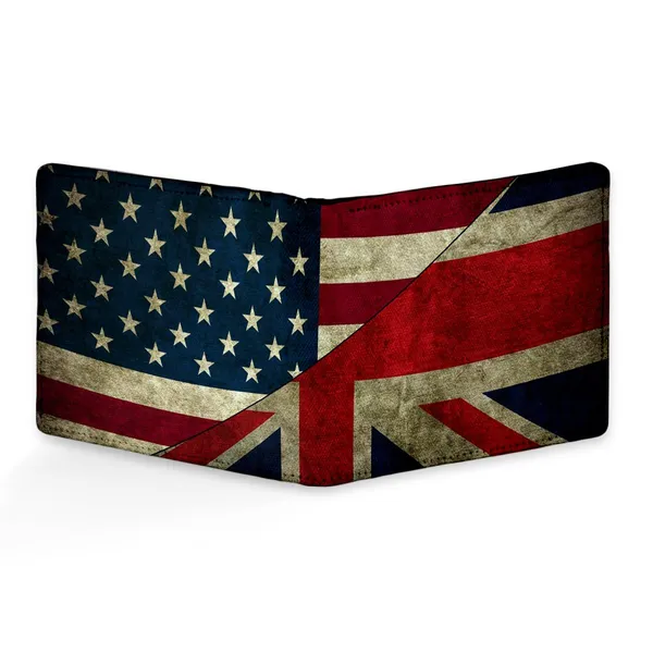 England_America_Flag_Printed_Canvas_Leather_Wallet_For_Men'S