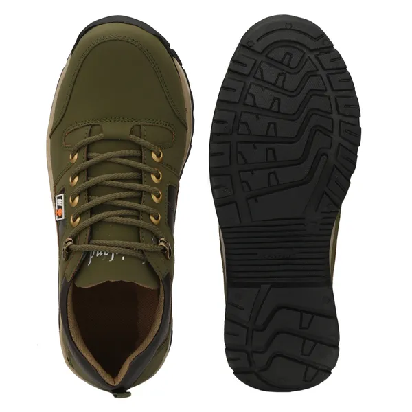 Dark_Green_Leatherette_And_Airmix_Lace_Ups_Boots_For_Men