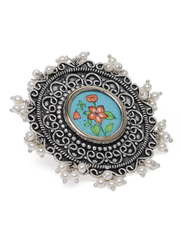 Oxidized_Silver-Plated_Handcrafted_Floral_Photo_Frame_Adjustable_Ring