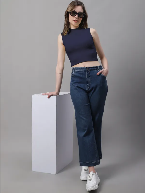 Navy_Blue_Cotton_Rib_Turtle_Neck_Crop_Top_For_Women