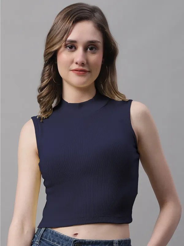 Navy_Blue_Cotton_Rib_Turtle_Neck_Crop_Top_For_Women