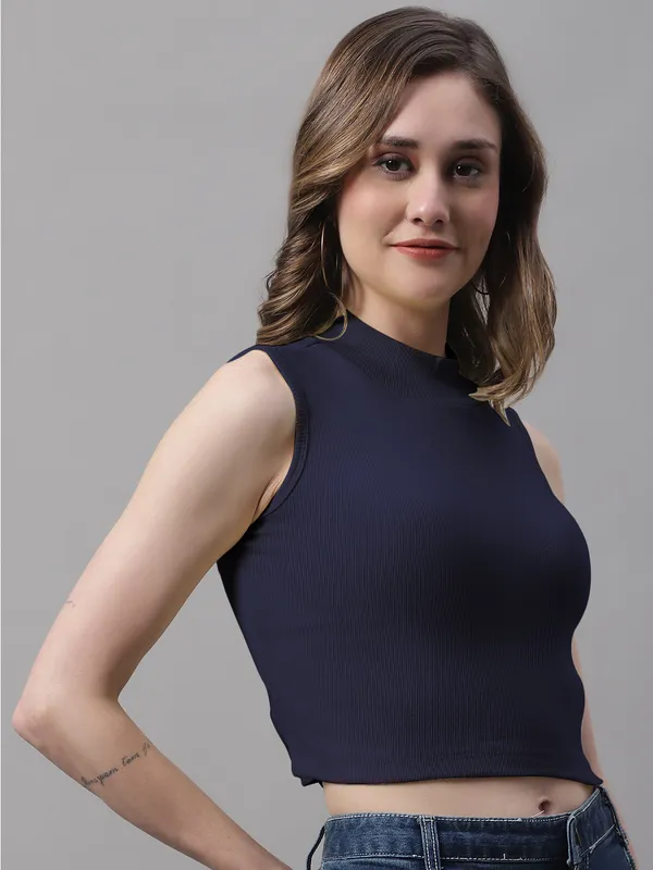 Navy_Blue_Cotton_Rib_Turtle_Neck_Crop_Top_For_Women