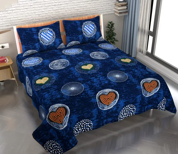 220TC_Microfiber_Supersoft_Cotton_Queen_Size_Flat_Bedsheet_Set,_90_x_100_Inches,_Blue_Dots_-_Set_of_1_Flat_Bedsheet_with_2_Pillow_Covers
