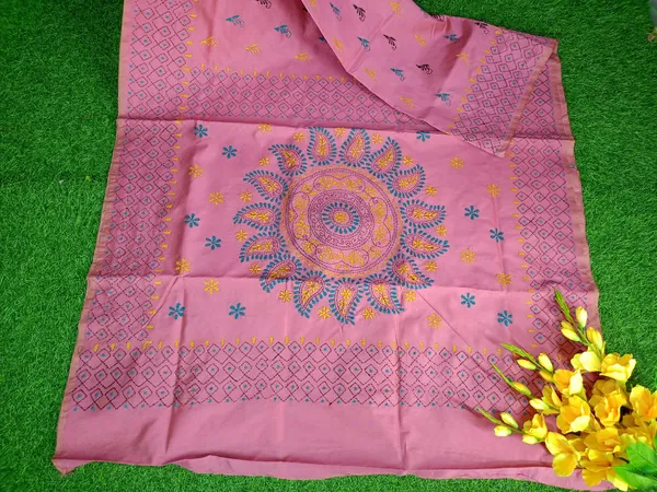 Baby_Pink_Art_Silk_Kantha_Stitch_Handloom_Saree_With_Blouse_Piece