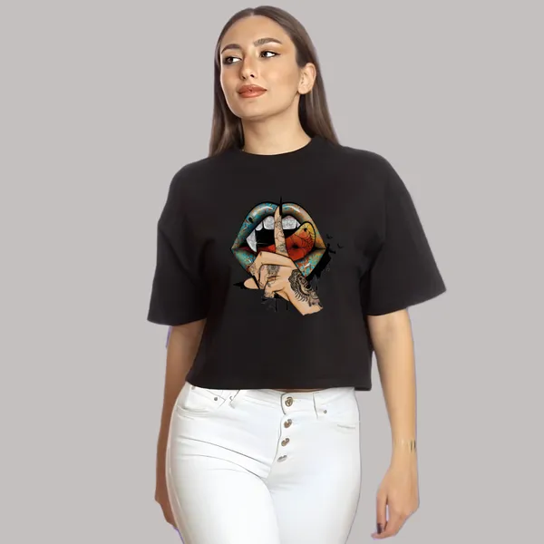 Black_Stylish_Printed_Crop_Oversized_T-Shirt_For_Women