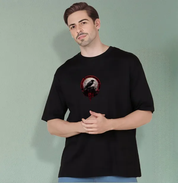 Black_Oversized_Printed_Half_Sleeve_Cotton_T-Shirt_For_Men