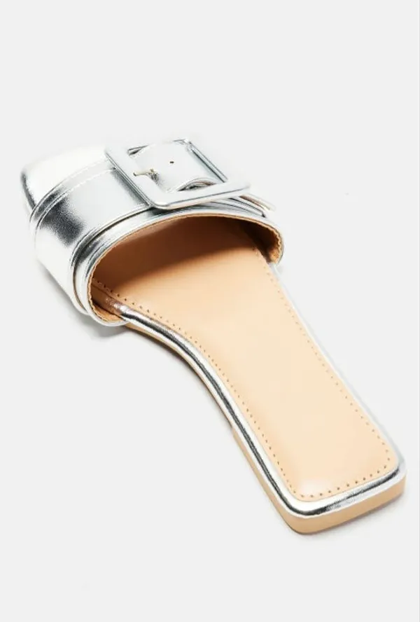 Silver_Flat_Square_Toe_Sandals_For_Women