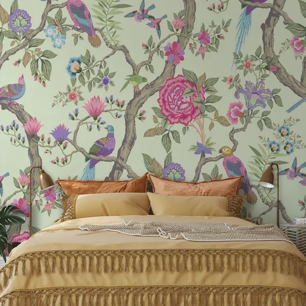 Beautiful_Marvelous_vintage_flower_pattern_with_birds_Mural__Wallpaper.