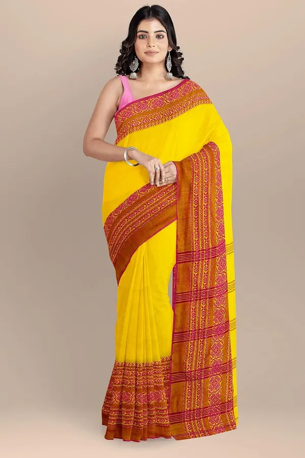 Yellow_Begampur_Handloom_Designer_Cotton_Saree