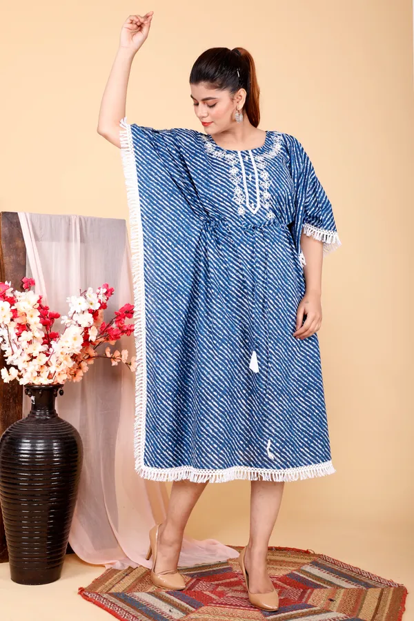 Lehariya_Printed_Kaftan_Kurti_with_Heavy_Embriodery_on_Yoke_with_Crocia_lace_All_Over_with_Drawstring_to_Give_You_Perfect_Fitting_(Indigo)