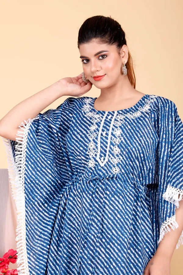 Lehariya_Printed_Kaftan_Kurti_with_Heavy_Embriodery_on_Yoke_with_Crocia_lace_All_Over_with_Drawstring_to_Give_You_Perfect_Fitting_(Indigo)