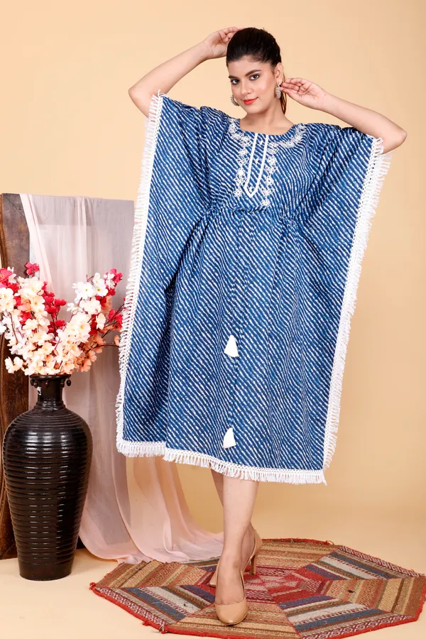 Lehariya_Printed_Kaftan_Kurti_with_Heavy_Embriodery_on_Yoke_with_Crocia_lace_All_Over_with_Drawstring_to_Give_You_Perfect_Fitting_(Indigo)