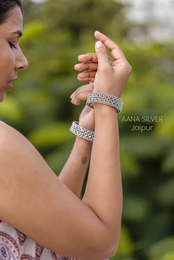 925_Pure_Sterling_Silver_|_Aabharan_Flower_Jali_Ball_Bangles_|_Well_Stamped_&_Hallmarked