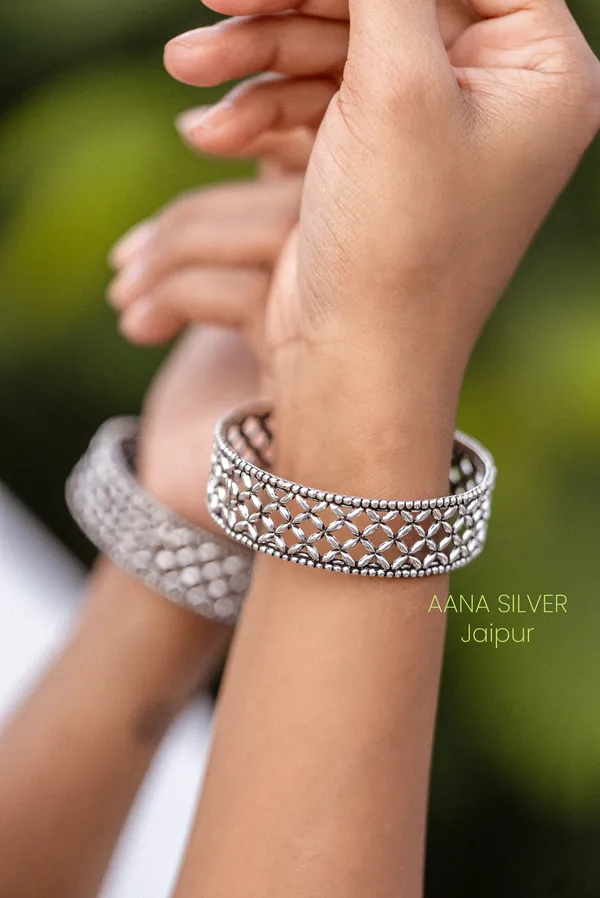 925_Pure_Sterling_Silver_|_Aabharan_Flower_Jali_Ball_Bangles_|_Well_Stamped_&_Hallmarked