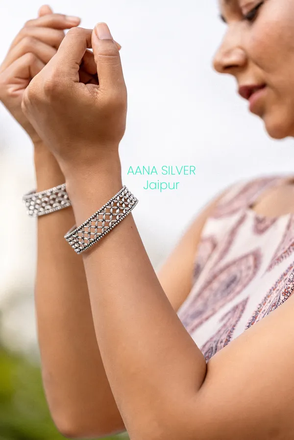 925_Pure_Sterling_Silver_|_Aabharan_Flower_Jali_Ball_Bangles_|_Well_Stamped_&_Hallmarked