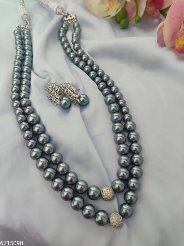 Binnis Handcrafted Beaded Lotus Necklace Set – Green & Gold, German Silver, Matching Earrings - View #8