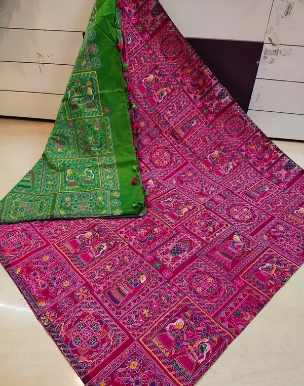 Pink_Madhubani_Cotton_Silk_Printed_Saree