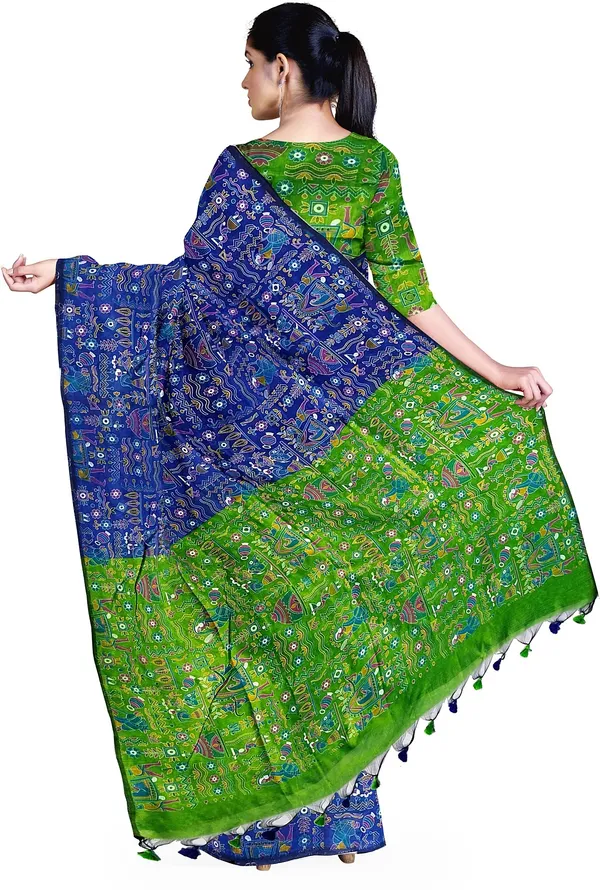 Blue_Madhubani_Cotton_Silk_Printed_Saree