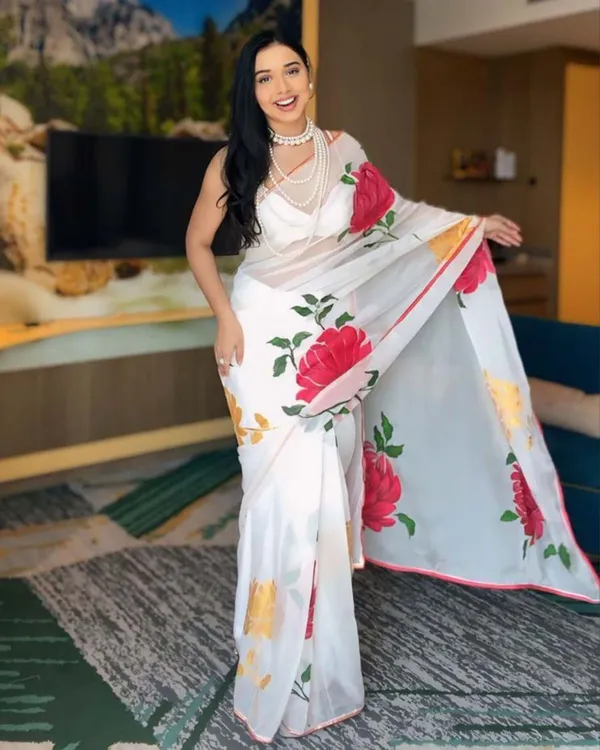 White_Colour_1-Minute_Ready_To_Wear_Georgette_Saree_With_Blouse_Piece