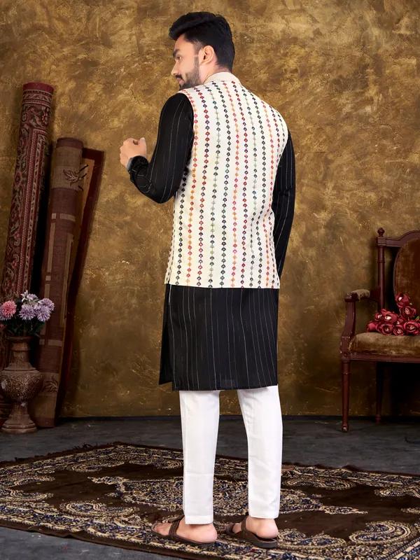 Black_Cotton_Kurta_Sets_With_Embroidery_Work__With_Modi/Nehru_Jacket
