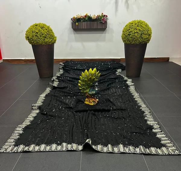 Black_Designer_faux_Georgette_Sari