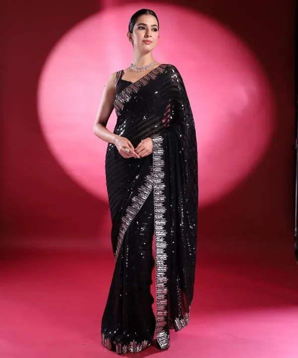Black_Designer_faux_Georgette_Sari