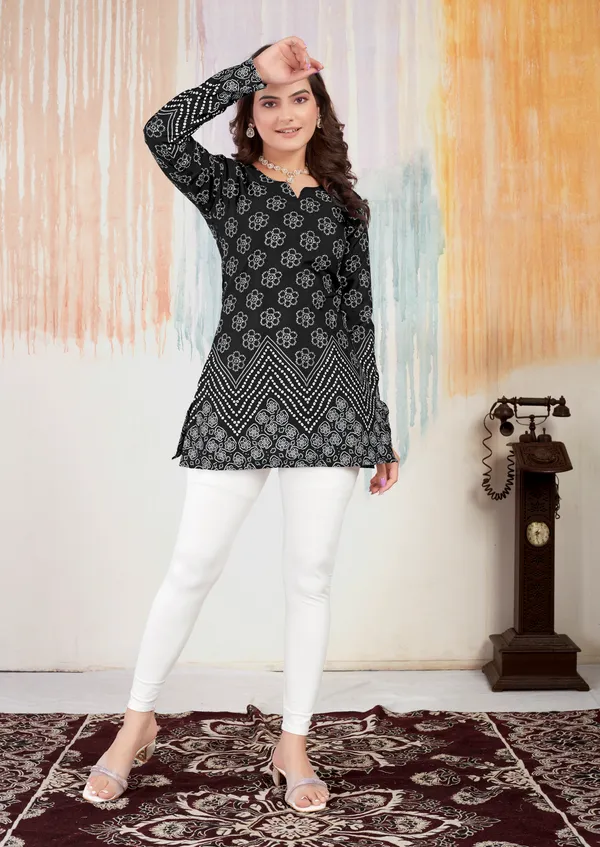 Black_Floral_Bandhani_Printed_Short_Kurtis