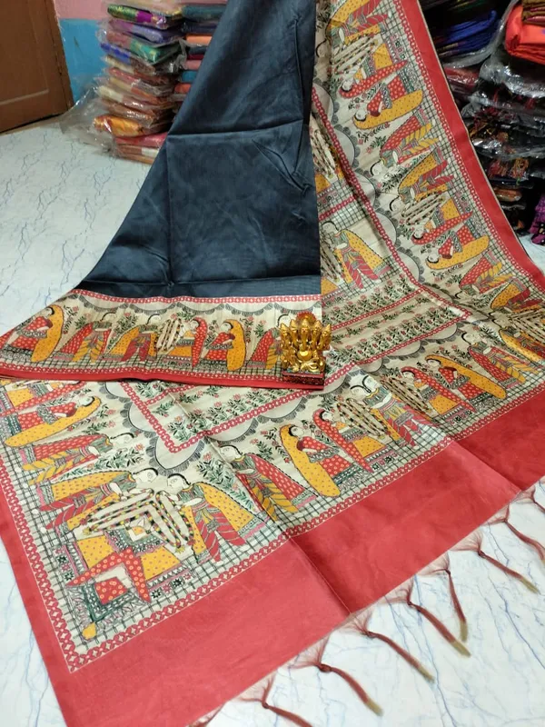Black_Ghicha_Silk_Madhubani_Saree