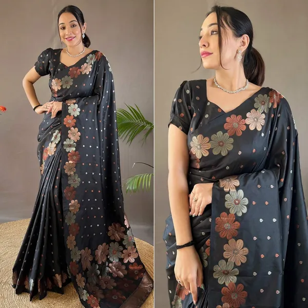 Black_Soft_Silk_Gold_Copper_Silver_Zari_Saree_with_Blouse_For_Women