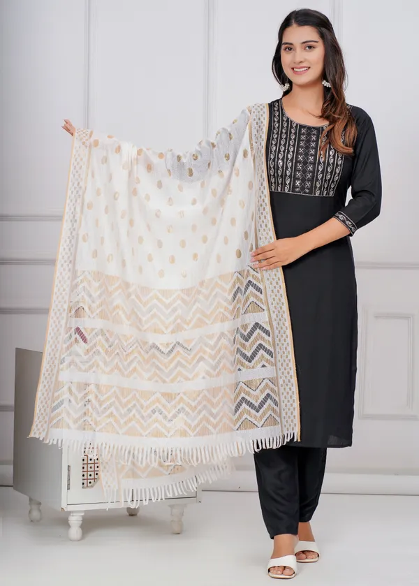 Black_Rayon_Printed_Kurti,_Pant_&_Dupatta_set_For_Women