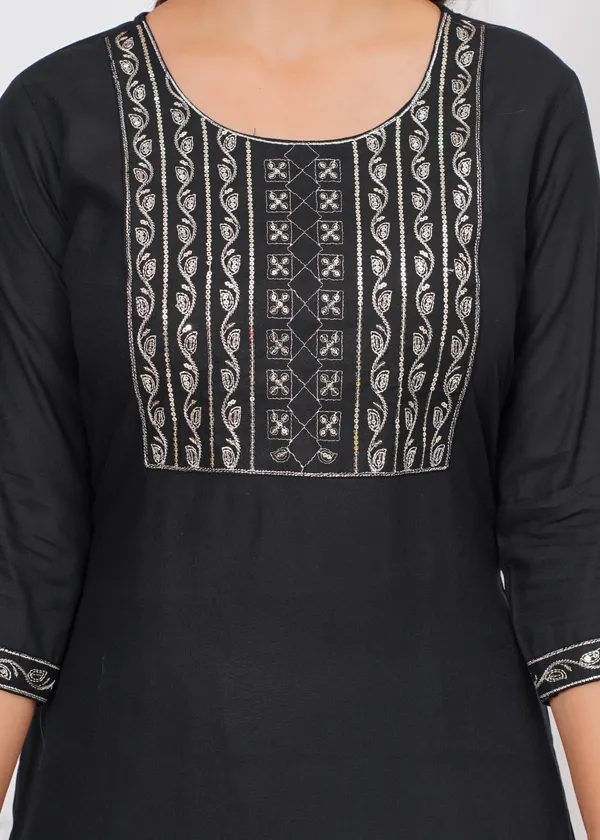 Black_Rayon_Printed_Kurti,_Pant_&_Dupatta_set_For_Women