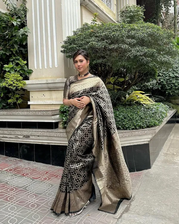 Black_Soft_Banarasi_Silk_Saree_With_Blouse_Piece_For_Women