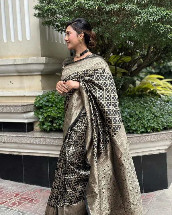 Black_Soft_Banarasi_Silk_Saree_With_Blouse_Piece_For_Women