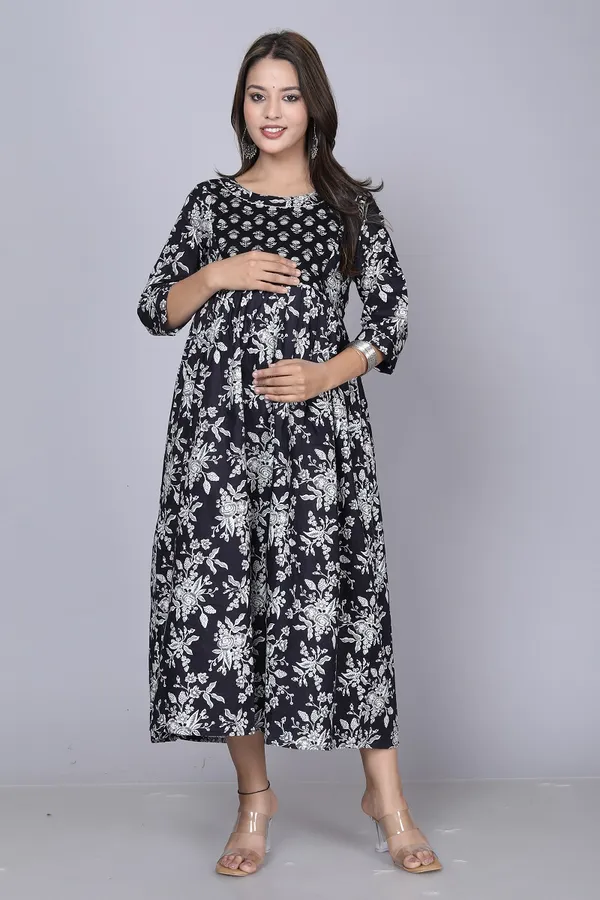 Black__Cotton_Maternity_And_Feeding_Kurti