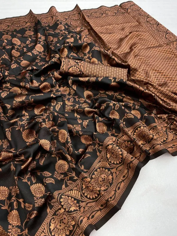 Black_Soft_Banarasi_Silk_Saree_With_Blouse_Piece_For_Women