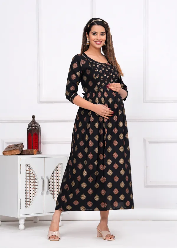 Black_Rayon__Maternity_And_Feeding_Kurti