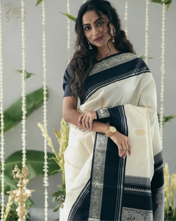 Zivaa Saree Blissful Off White Color Banarasi Silk Saree With Black Blouse. Price in India Buy Zivaa Saree Blissful Off White Color Banarasi Silk
