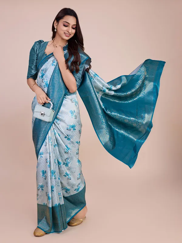 Aura Silk Blue Banarasi Weaving Silk Saree Banarasi Silk Unstitched Blouse Price in India Buy Aura Silk Blue Banarasi Weaving Silk Saree