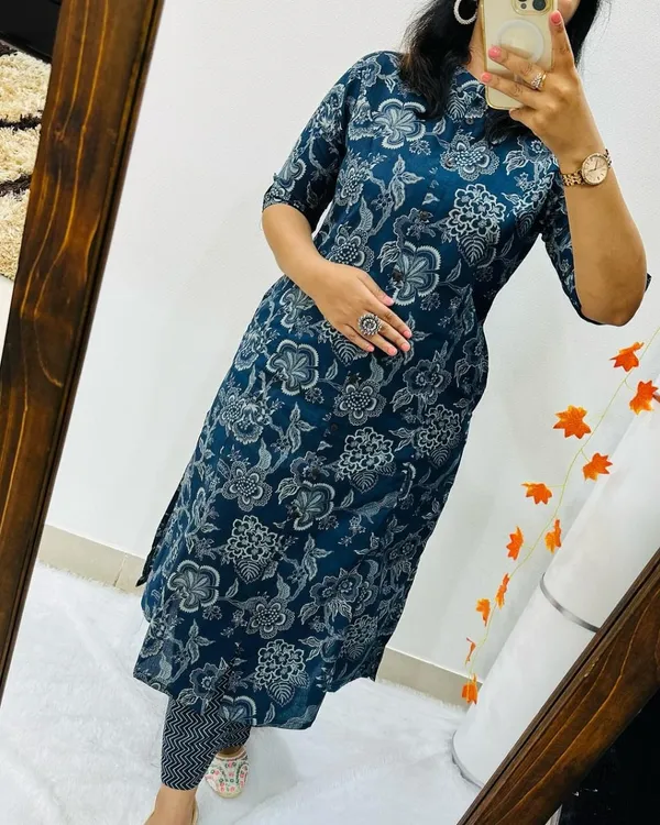 Blue_Cotton_Kurta_And_Pant_Co-Ord_Set_For_Women