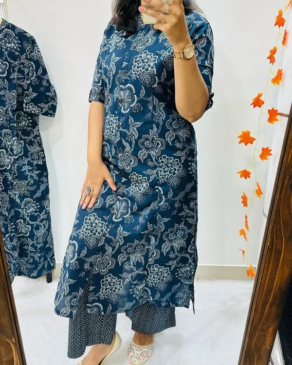 Blue_Cotton_Kurta_And_Pant_Co-Ord_Set_For_Women